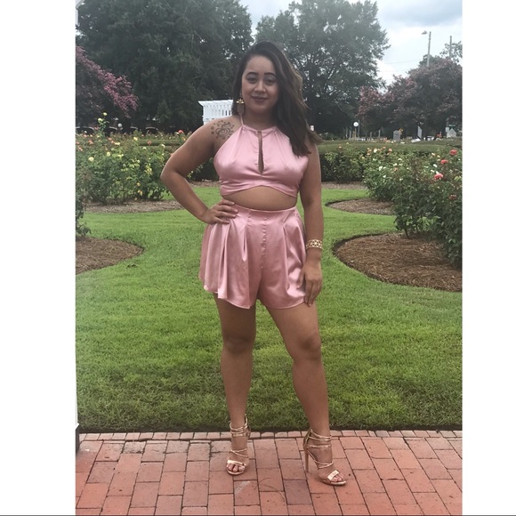 satin shorts and top